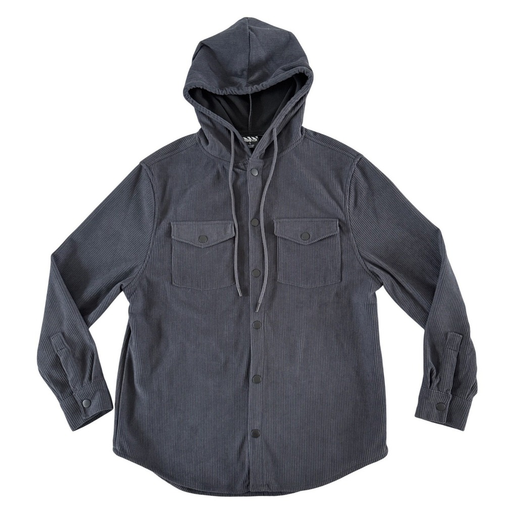 RGSTR Premium Corduroy Shacket Hooded Jacket Charcoal Gray Mens Large Streetwear